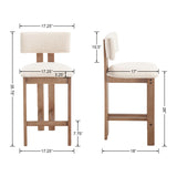 DM Furniture 26" Mid Century Modern Counter Bar Stools for Kitchen Island Farmhouse Wooden Counter Height Barstools Set of 4 with Linen Fabric Curved Back for Patio/Home Bar/Balcony, Beige DM Furniture