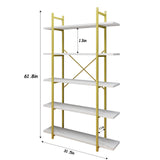 Azheruol Modern 5-Tier White Faux Marble Bookshelf with Metal Frame for Stylish Home Organization Azheruol