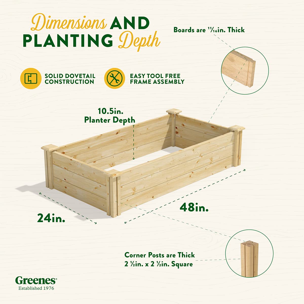 Greenes Fence Original Pine Raised Garden Bed, 2' x 4' x 10.5" - Made in USA with American Pine Greenes Fence