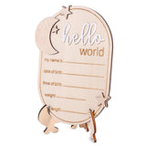Baby Announcement Sign, 5.91x4.33 Inch Wooden Newborn Announcement Sign with Stand Wood Hello World Newborn Baby Name Sign Birth Announcement Sign for Home Hospital Nursery Gosknor