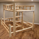 Log Bunk Bed Frame, Twin XL Over Queen Size - Unfinished Natural Beige, Solid White Cedar Wood, Adults, Kids, Amish Handcrafted in USA Midwest Log Furniture