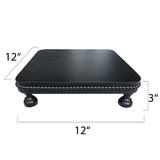 dwellington Farmhouse Display Wood Riser, 12" Decorative Black Beaded Pedestal Stand, Square Tiered Tray Decor for Kitcher Decor, Countertop dwellington