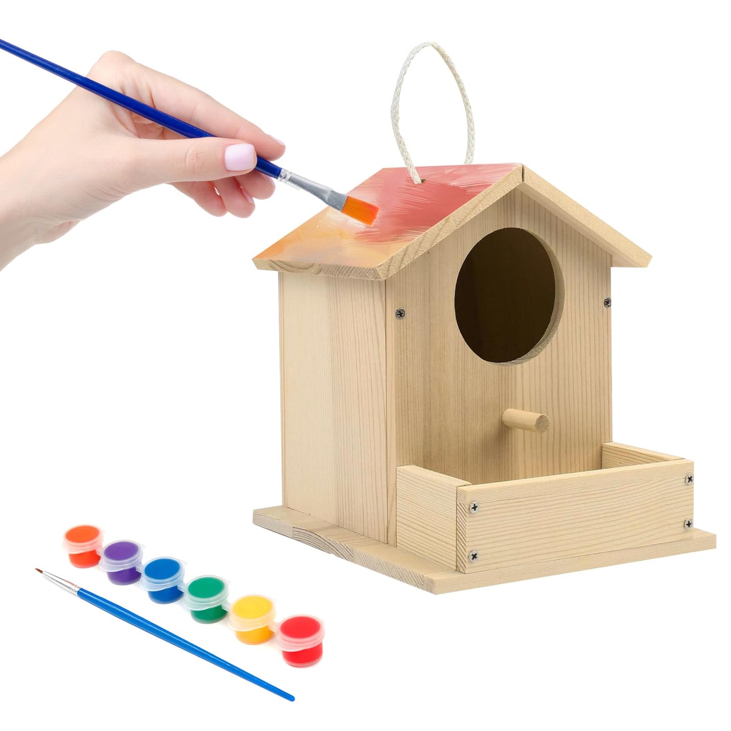 Bird House Kits for Adult, Wooden DIY Birdhouse Kit, Outdoor Woodworking Crafts Freestyle Painting, Arts and Crafts Projects with Paints & Brushes, Hanging Birdhouse for Garden Yard Decor Gifts