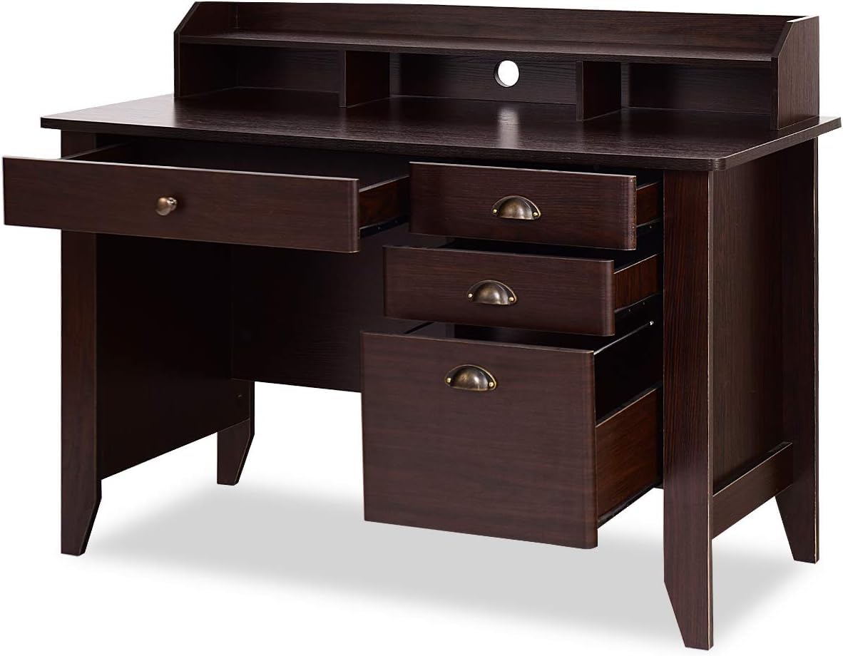 Safeplus 48" Computer Desk with 4 Storage Drawers and Hutch Wood Executive Table for PC Laptop Safeplus