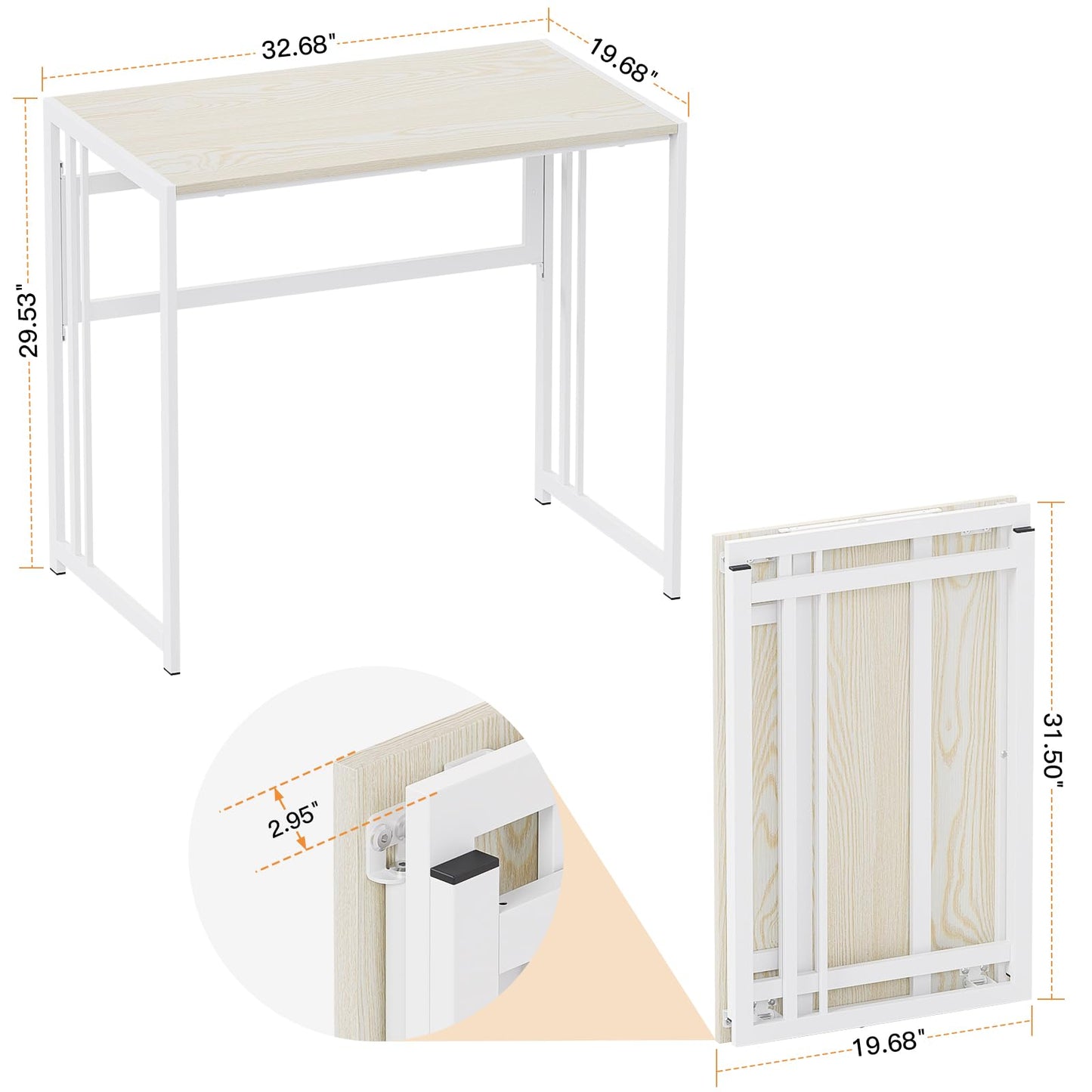 Gezen Folding Desk 32'' Computer Desk No Assembly Required Foldable Table Space Saving Writing Workstation for Home Office (Beige, White) - WoodArtSupply