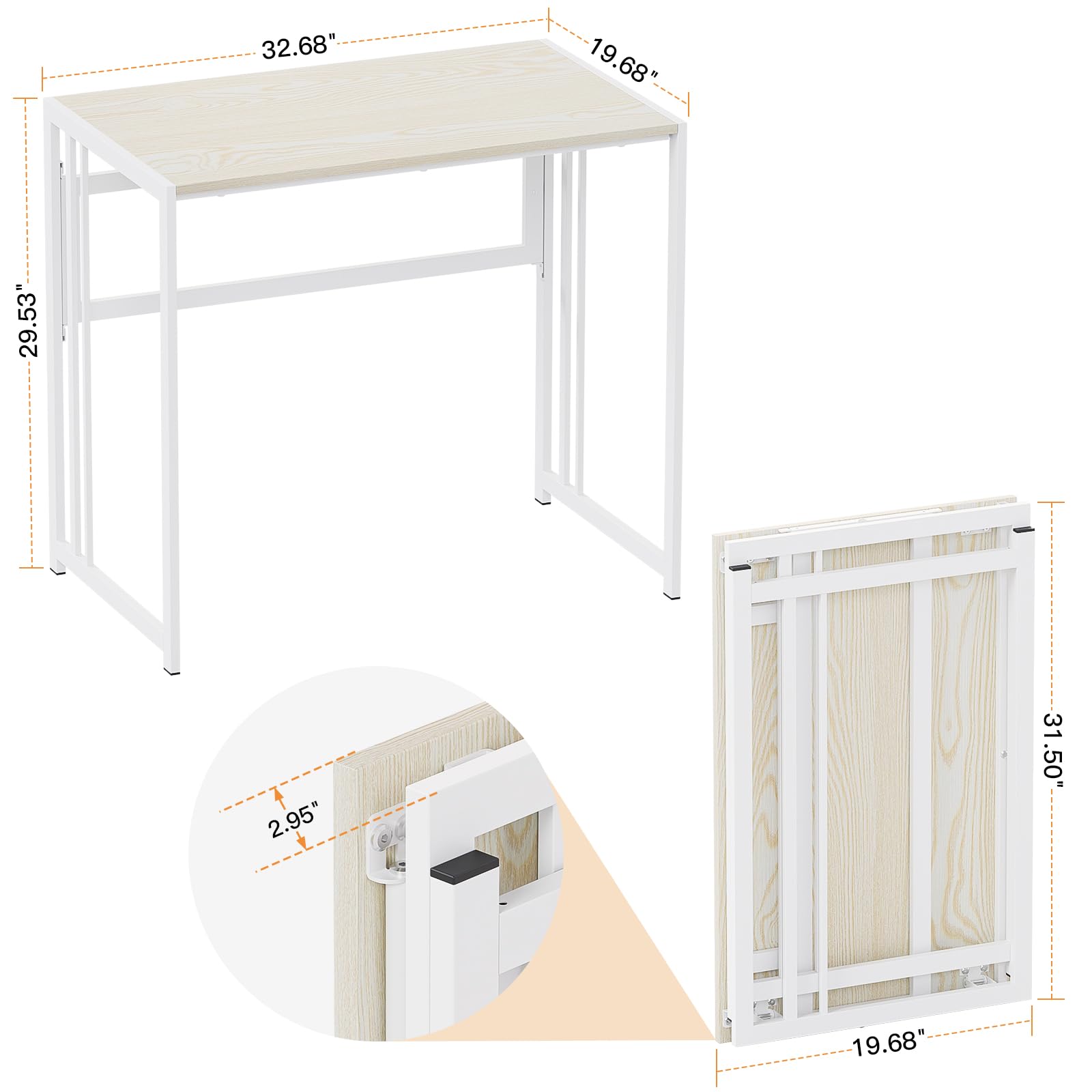 Gezen Folding Desk 32'' Computer Desk No Assembly Required Foldable Table Space Saving Writing Workstation for Home Office (Beige, White) - WoodArtSupply