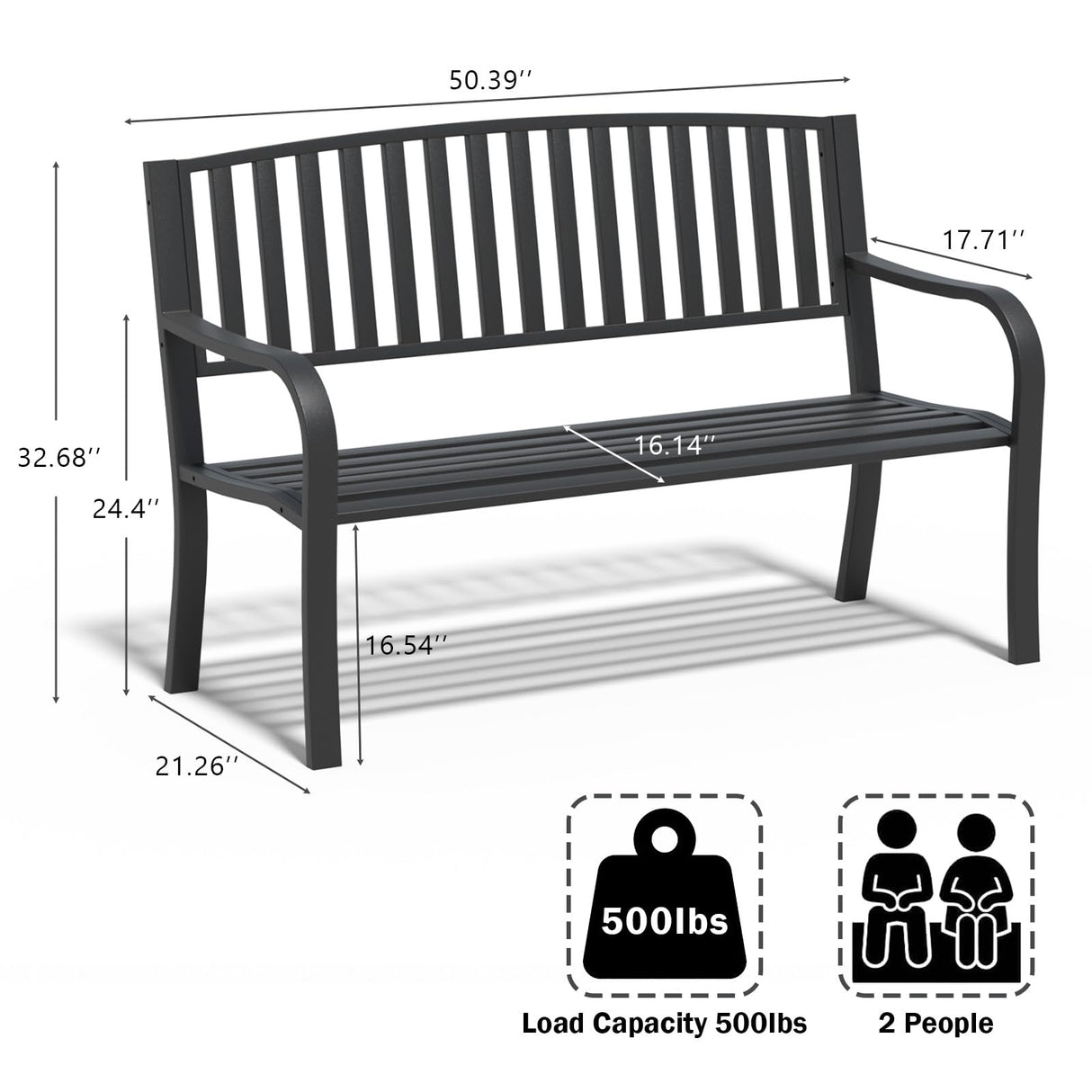 SHGJ&SOFT 50" Outdoor Bench Metal, Heavy-Duty Garden Bench Outdoor, Weatherproof Cast Iron Frame, 500LB Capacity Anti-Rust Patio Park Bench for Porch, Yard, Lawn SHGJ&SOFT