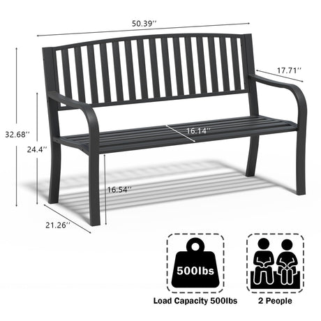 SHGJ&SOFT 50" Outdoor Bench Metal, Heavy-Duty Garden Bench Outdoor, Weatherproof Cast Iron Frame, 500LB Capacity Anti-Rust Patio Park Bench for Porch, Yard, Lawn SHGJ&SOFT