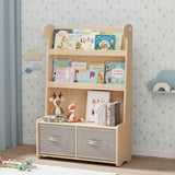 WISUCART Kids Bookshelf and Toy Storage Organizer, 3 Tier Bamboo Todders Book Shelf Large Book Rack for Child Room Playroom Nursery for Kids, Children, Toddlers (Nature) WISUCART