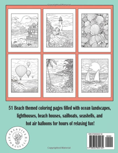 Relax a Beach Landscape Adult Coloring Book: 51 Relaxing and Stress Relieving Ocean and Nature-Themed Scenery for Adults, Seniors and Teens