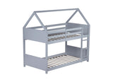 Ball & Cast Twin Over Twin House Bunk Bed for Kids,Rubber Wood Bunk Bed with Headboards, Footboards and Guardrails, Ladder,Twin Size House Shaped Bunk-Bed, No Box Spring Needed,Gray Ball & Cast