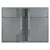 2-in-1 Design Dual Murphy Bed Twin Size with Cabinets and Shelves, Wood Wall Murphy Bed, Can be Folded Platform Bed with Convertible Shelf-Legs for Guest Room Home Office (Gray-7.23) XD Designs