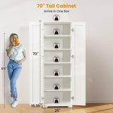 Teekyooly 70" Tall Storage Pantry Cabinet, Bathroom Floor Organizer Storage Cabinet with 2 Doors and 6 Adjustable Shelves, Standing Utility Cabinet for Dining Room, Food Storage and Kitchen, White Teekyooly