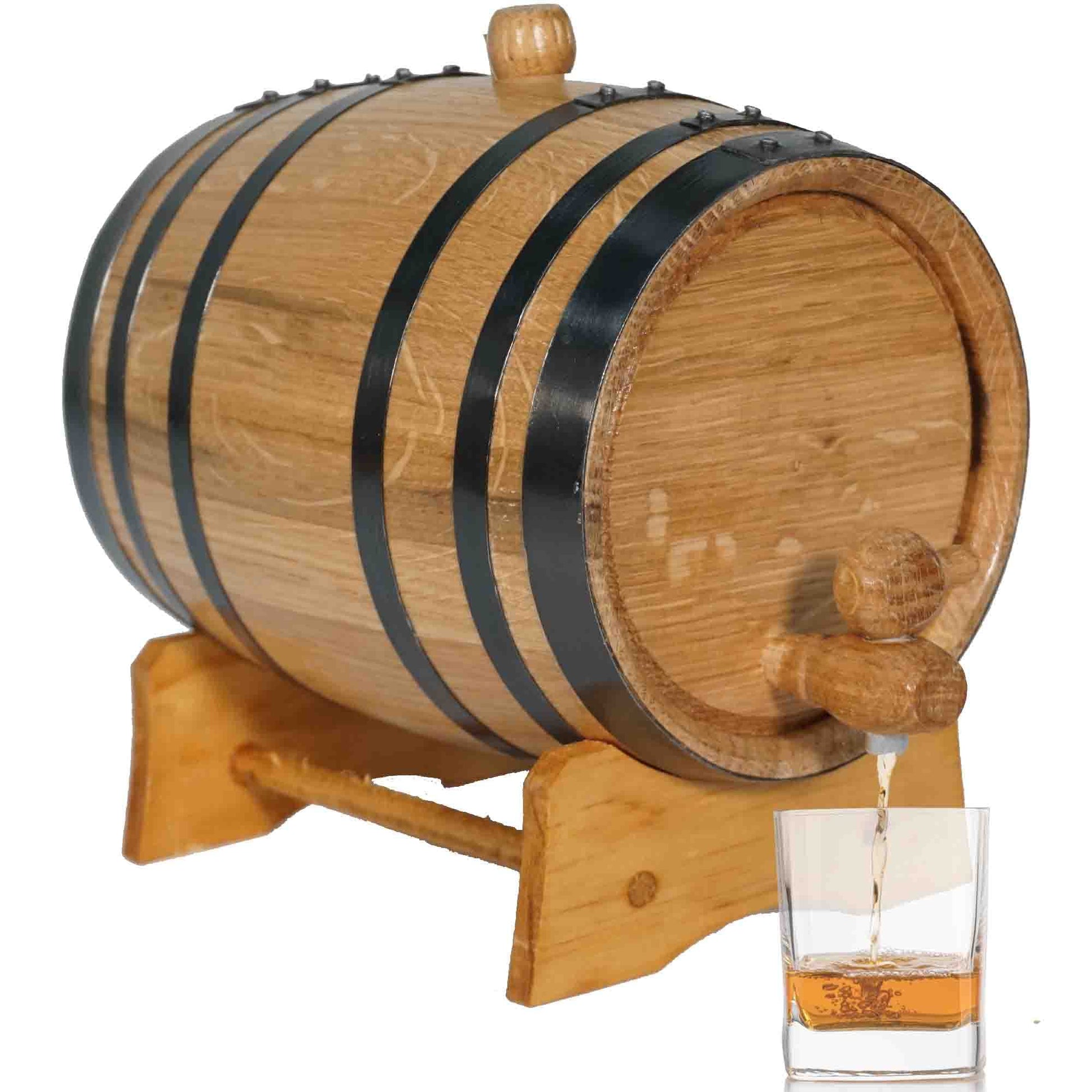 2 Liter Oak Aging Barrel with Wood Stand, Bung & Spigot - Mini Whiskey Barrels for The Home Alcohol Distiller, Brewer, Moonshiner & Winemaker - Age - WoodArtSupply