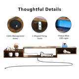 4 EVER WINNER Floating TV Shelf with LED Lights and Power Outlet, 59" TV Stand for Cable Box Audio Video, Floating Entertainment Center for Living Room, Bedroom, Rustic Brown 4 EVER WINNER