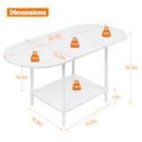 White Coffee Tables for Living Room,2-Tier Small Coffee Table Industrial Modern Oval Center Table with Storage Shelf and Wood Tabletop,for Small Space,Home Office Shinoske