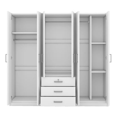 BEDGJH Large Wardrobe Closet 6 Doors, 70.9" W Wooden Wardrobe Cabinet with Big Drawers, Bedroom Armoire Dresser Wardrobe Clothes Organizer (White)