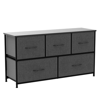 YITAHOME Wide Storage Tower with 5 Drawers - Fabric Dresser, Organizer Unit for Bedroom, Living Room, Closets - Sturdy Steel Frame, Easy Pull Fabric Bins & Wooden Top (Black/Grey) - WoodArtSupply