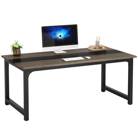 Tribesigns Modern Computer Desk, 63 x 31.5 inch Large Office Desk Computer Table Study Writing Desk Workstation for Home Office, Grey/Black Tribesigns