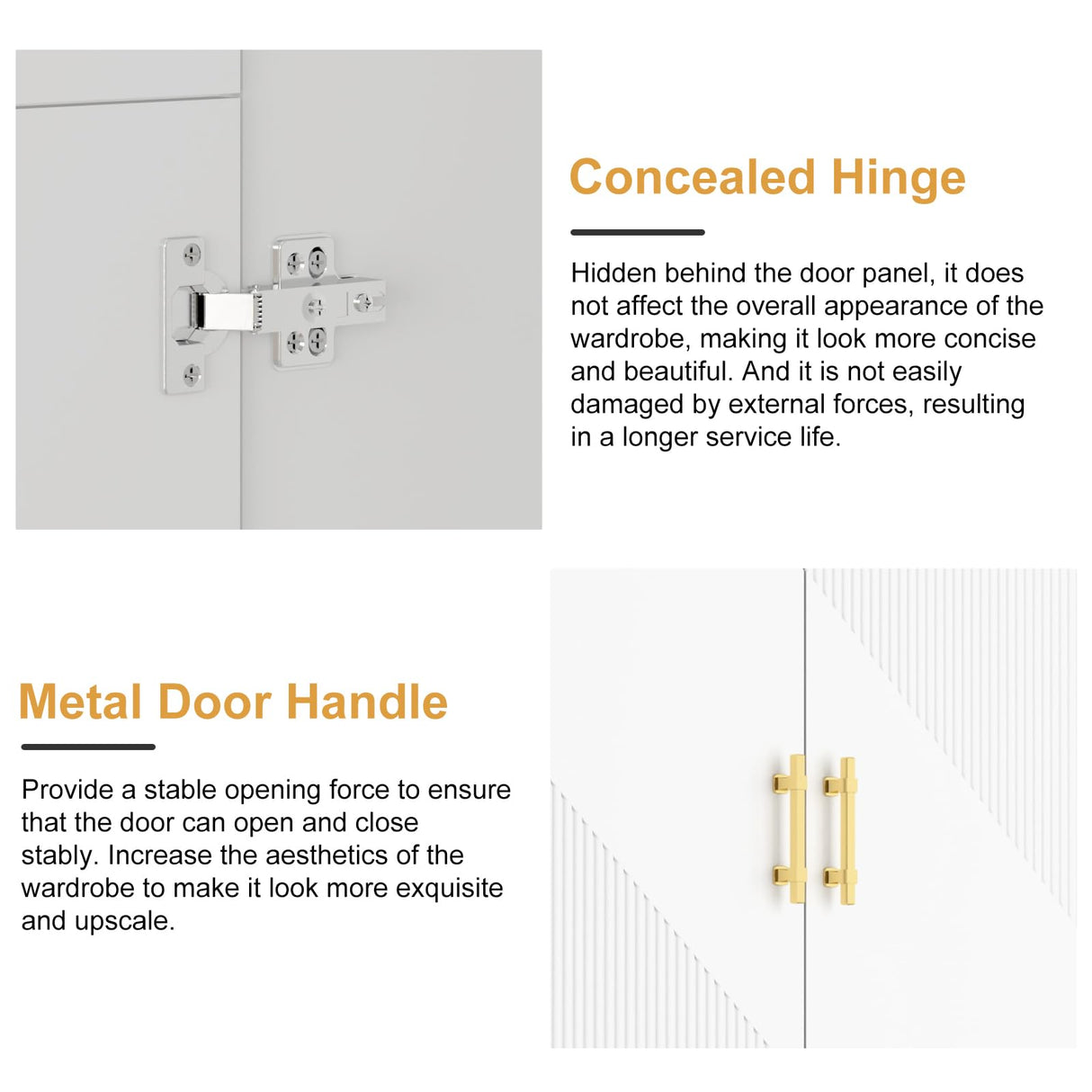 vinform Wardrobe Armoire with 4 Doors, 4 Drawers and 2 Hanging Rods, Twill Wood Closet Storage with Metal Cabinet Legs, White 20.4" D x 63" W x 76.77" H (V Modern) vinform