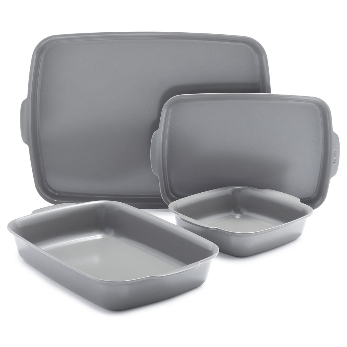 GreenPan Premiere Ovenware Healthy Ceramic Nonstick 4 Piece Bakeware Set, PFOA and PFAS-Free, Rectangular, Square, Quarter, Half Sheet Baking Pans, Warp-Free, Oven Safe to 600F, Dishwasher Safe, Gray GreenPan