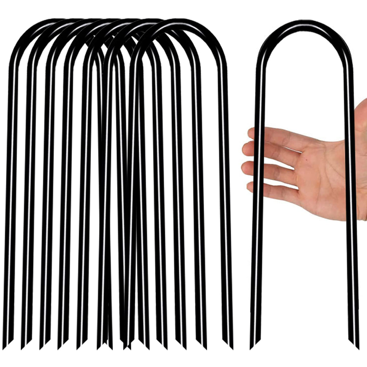 Heavy Duty Trampoline Anchors High Wind U-Shaped Sharp Ends Ground Anchor Galvanized Steel 11.8inch Safety Stakes for Soccer, Tents and Garden Decorations (Black 8pcs) Zaijmlwwn