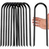Heavy Duty Trampoline Anchors High Wind U-Shaped Sharp Ends Ground Anchor Galvanized Steel 11.8inch Safety Stakes for Soccer, Tents and Garden Decorations (Black 8pcs) Zaijmlwwn