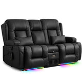 TUNYI Wall Hugger Power Loveseat Recliner - Reclining Loveseat with Console Theater Seating RV Recliner Sofa with USB/Outlet/Speaker/Cup Holder/LED Light/Storage (Black) TUNYI