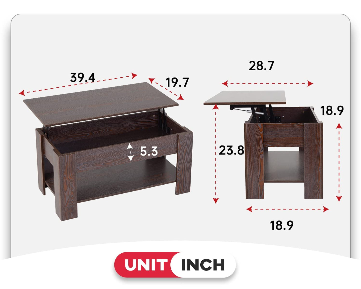 FDW Lift Top Coffee Table with Hidden Compartment and Storage Shelf Wooden Lift Tabletop for Home Living Room Reception Room Office (Espresso) - WoodArtSupply