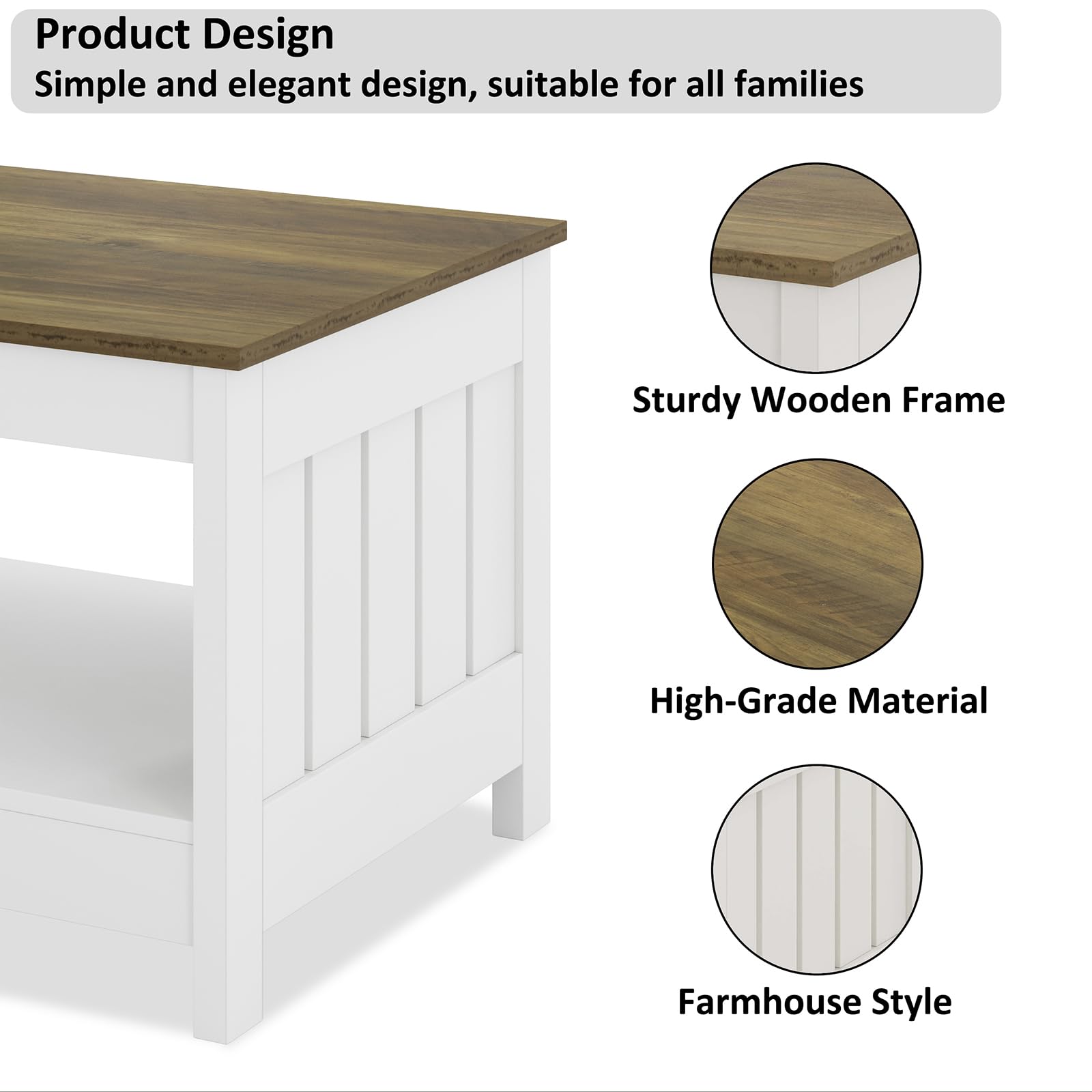 Coffee Tables for Living Room, Modern Coffee Table,21.65" D x 39.7" W x 17.72" H Farmhouse Coffee Table with Storage,Wood Cocktail Table,Small Center Table,White &Farmhouse Brown - WoodArtSupply