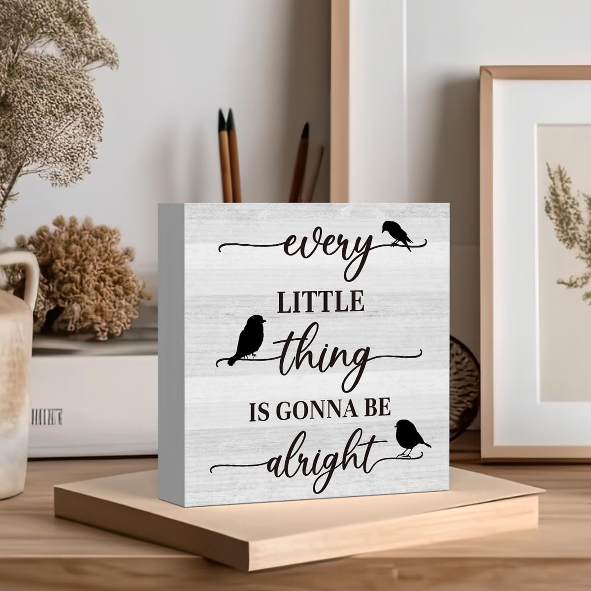 Every Little Thing is Gonna Be Alright Sign,Three Little Birds Sign Gift, Positive Daily Remider Gift for Kids Classroom Farmhouse Home Office Desk Decor Accessories 5 X 5 Inches - WoodArtSupply