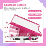 PayLessHere Kids Desk and Chair Set,Height Adjustable Study Desk for Kids with Pull Out Drawer Storage,Multi-function Study Desk and Chair for Writing, Reading and Drawing (Pink) PayLessHere