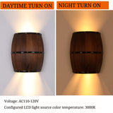 VPABES Rustic Wood Wine Barrel Wall Sconce Lighting Fixture Farmhouse Indoor Wall Mount Lamp for Living Room Kitchen Bars Decoration, 11.8"x7.87" E12 Bulb Base Hardwired VPABES