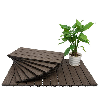 famobay Wood Plastic Composite Patio Deck Tiles (12" x 24", 10 PCs，Textured Espresso),DIY Interlocking Decking Tiles, Floor Tile,Durable,Easy to Install, Maintenance,Waterproof,Indoor Outdoor