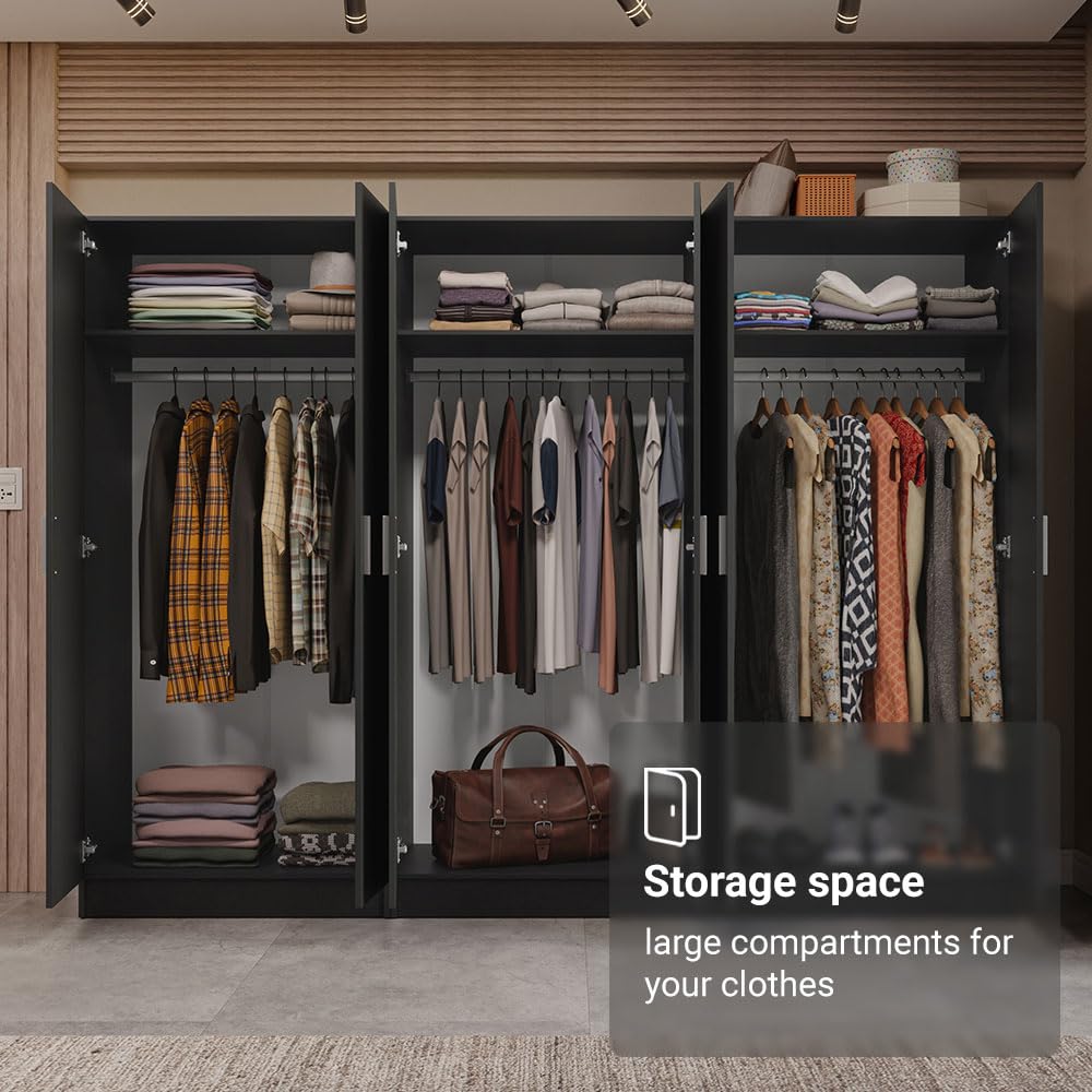 Madesa 6 Doors Storage Cabinet with Ample Shelves Space 94" L Utility Armoire Closet Entryway and Bedroom Organization Unit - Black Madesa