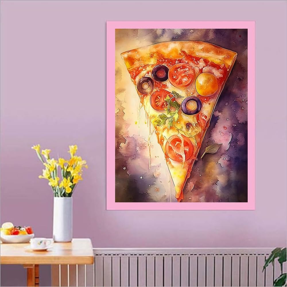 pigpigboss Pizza Diamond Painting Kit, 5D Full Round Drill Fruit Pizza Picture Gem Diamond Art Dots for Adult Beginner Home Kitchen Wall Holiday Decor (12 X 16 Inches) pigpigboss