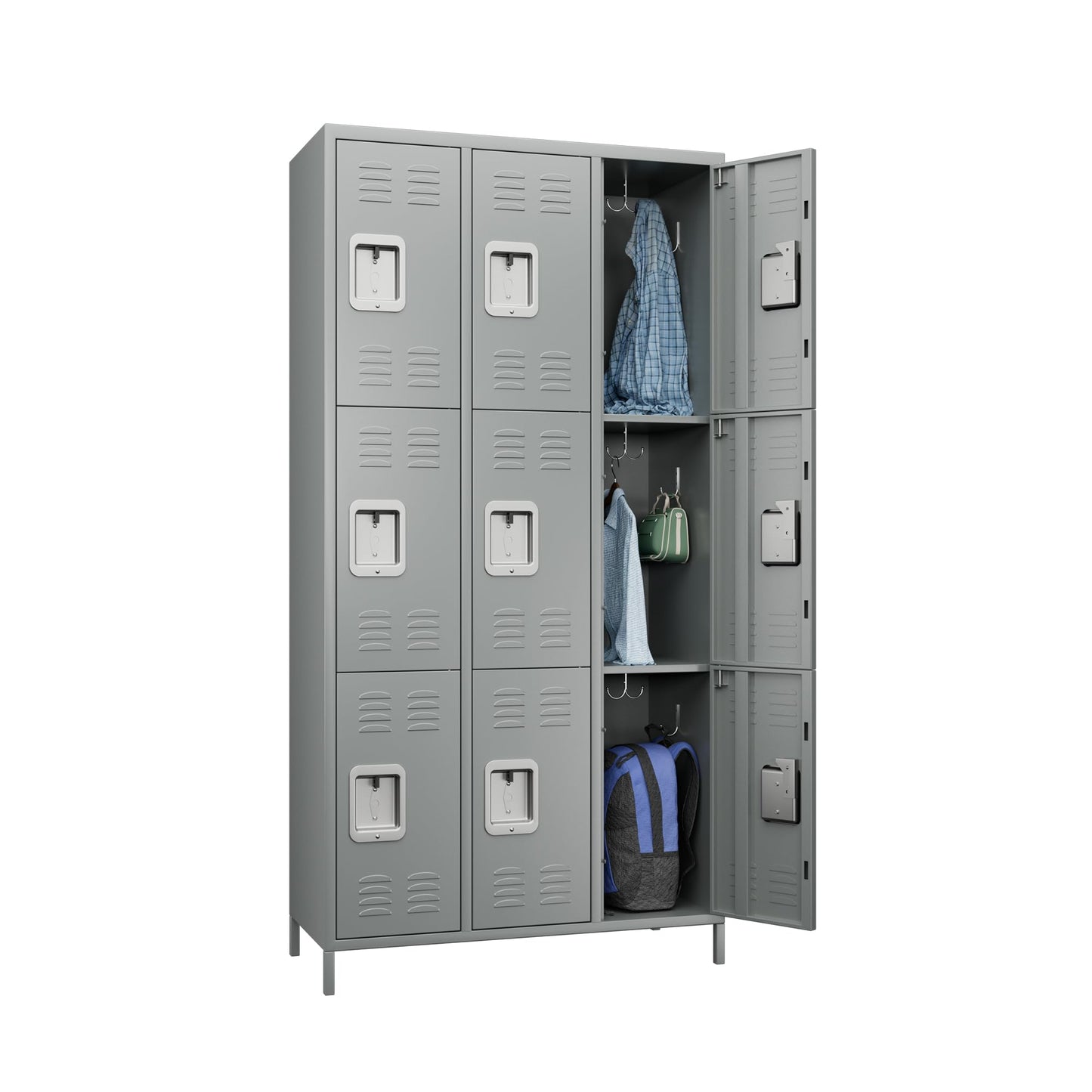 SUPEER Metal Lockers for Employees with Lock,Steel Storage Locker Cabinet with 18 Hooks&9 Doors,Locker Storage Cabinet for School Office Gym Bedroom,Assembly Required (9 Door-Light Grey) - WoodArtSupply