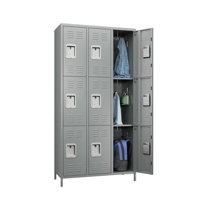 GangMei Metal Storage Lockers, 9 Door Metal Locker, Storage Locker for Employees School Hospital Garage Gym Home Office with Hooks Assembly Required (Light Grey)