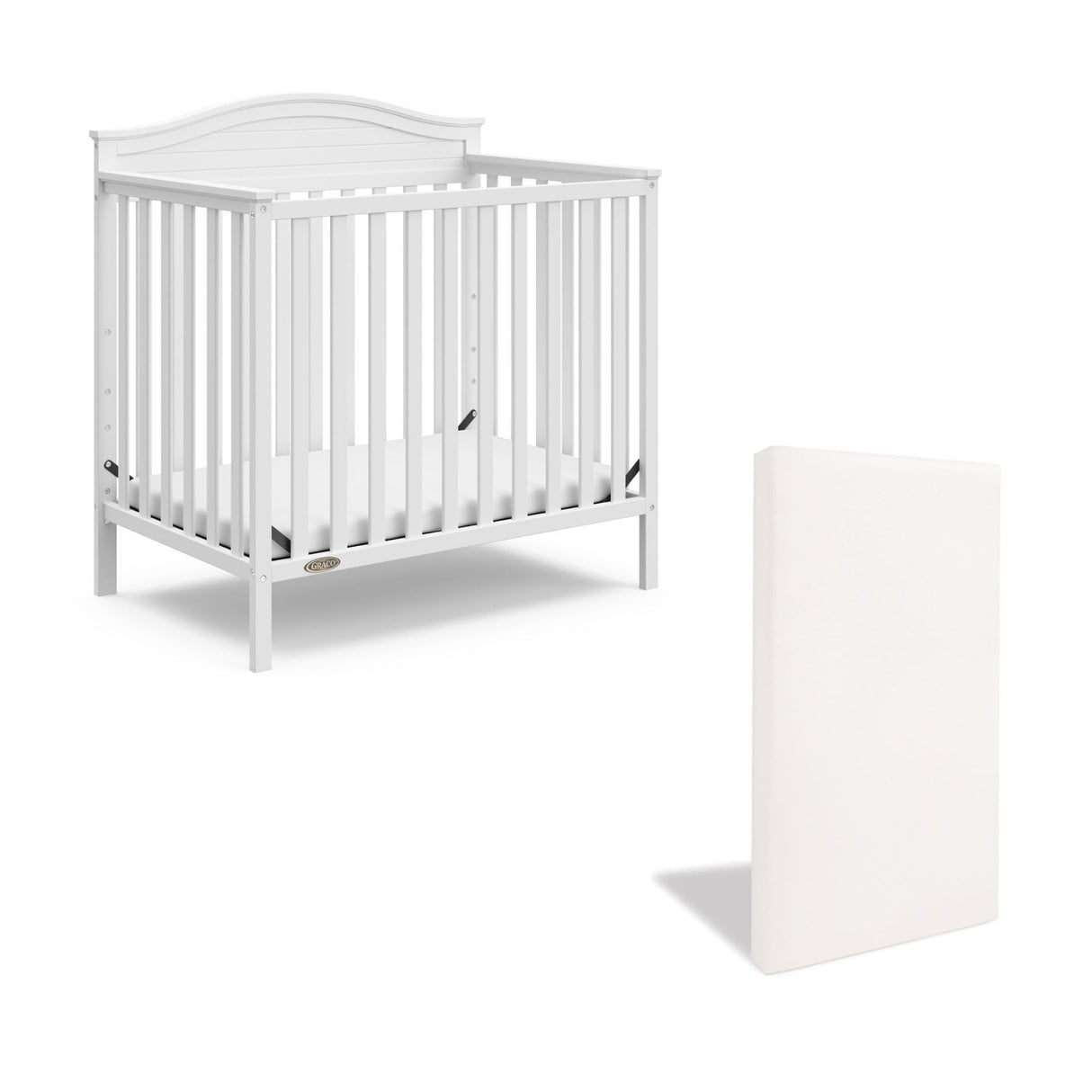 Graco Stella 4-in-1 Convertible Mini Crib with Bonus Mattress (White) – Includes Bonus 2.50 Inch Thick Mattress with Water-Resistant Cover, Converts to Twin Bed with Headboard and Footboard Graco