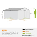 Outsunny 11' x 13' Outdoor Storage Shed, Garden Tool Metal Shed with Foundation Kit, Double Lockable Door, Air Vents and Sloping Roof, for Backyard, Patio, Lawn, Brown Outsunny