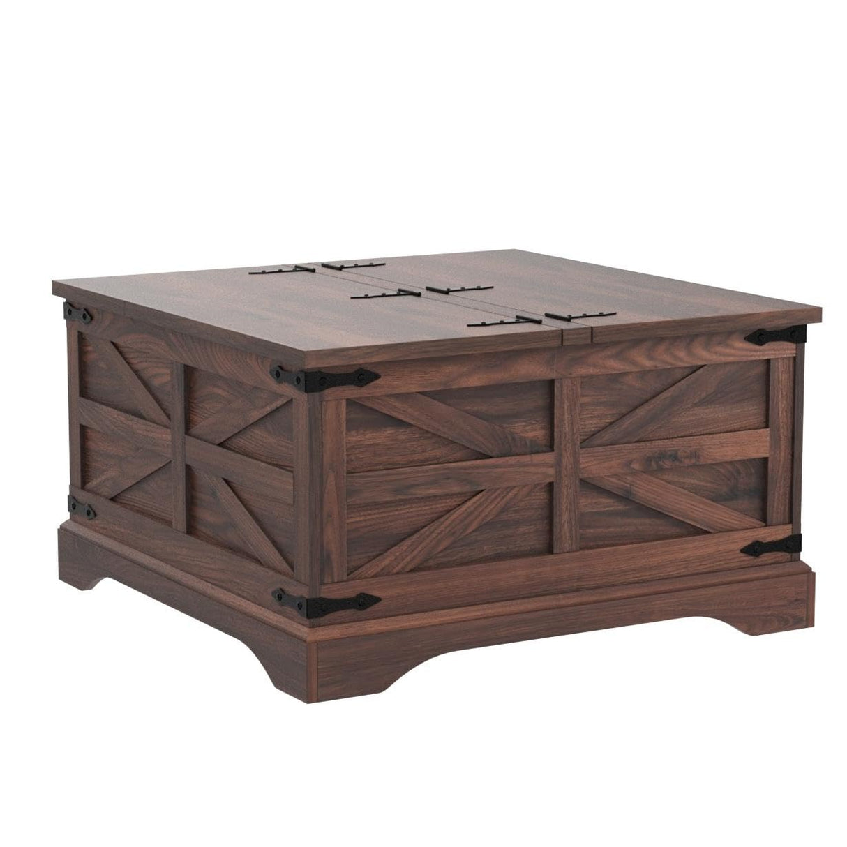 JXQTLINGMU Farmhouse Coffee Table, Square Wood Center Table with Large Hidden Storage Compartment for Living Room, Rustic Cocktail Table with Hinged Lift Top for Home, Brown JXQTLINGMU