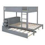 Harper & Bright Designs Full Over Full Bunk Bed Twin Size Trundle, Wood Full Bunk Bed with USB Ports, Storage and Desk, Gray Harper & Bright Designs