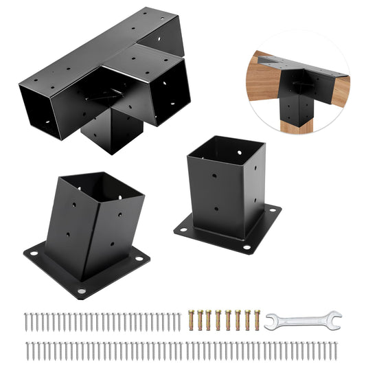 TOPTGO 3 PCS Pergola Brackets Kit,15° 4-Way Slanted Roof Pergola Bracket Set 4x4 (Actual: 3.5x3.5 in),Angle Corner Bracket with Post Base for Wooden Beams Lumber Gazebos Patio Pergola Sheds - WoodArtSupply