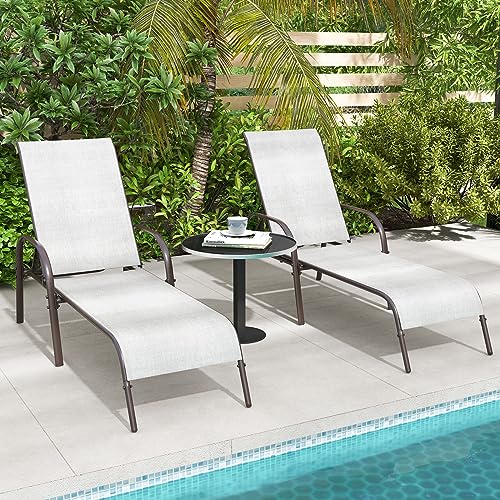 Giantex Set of 2 Patio Lounge Chair, Outdoor Chaise Lounge with 5 Adjustable Backrest, Sturdy Steel Frame, Sunbathing Recliner, Beach Chair, Tanning Chair for Outside, Yard, Balcony, Pool Chairs, Grey