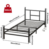 Fixwal Twin Bed Frame with Charging Station, Metal Bed Frame with Port and Outlet, Black Fixwal