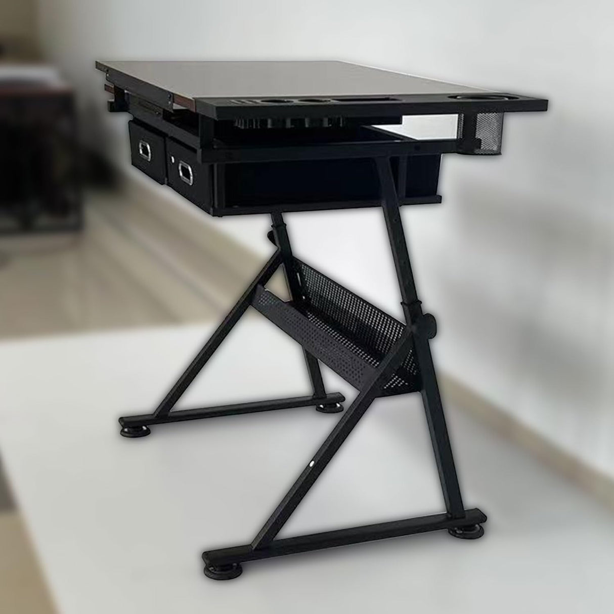 WEUMNV Drafting Table Art Desk Drawing Table Height Adjustable Artist Table Tilted Tabletop w/Drafting Stool and Storage Drawer for Reading, Writing (One stools) WEUMNV