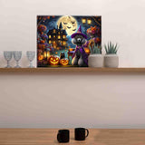Halloween Witch Poodle Paint by Numbers Kit for Adults DIY Acrylic Painting Project Halloween Night Cute Animal Pumpkin Canvas Art Set Relaxing Craft Activity Gift Home Decor 16x20 Inch (Frameless) Tucocoo
