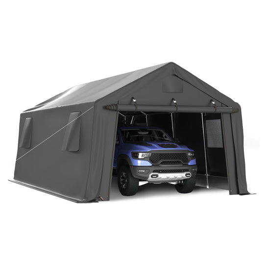 UDPATIO 12x20 FT Carport Heavy Duty, Peak Roof Portable Garage Waterproof Anti-Snow UV-Resistant Car Port with Roll-up Doors Galvanized Steel Tube Frame Storage for Vehicle Truck Boat, Black