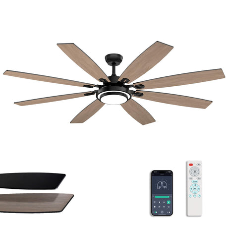 Fanbliss 72 Inch Black Large Ceiling Fans with Lights and Remote Control for Living Room, Modern Ceiling Fan with Quiet Reversible DC Motor, 3CCT, Dimmable LED for Garage, Patio, Indoor, Outdoor Fanbliss