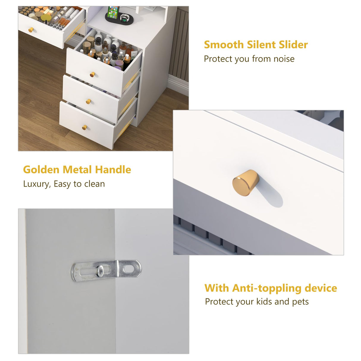 62" Large White Vanity Desk w/ Tempered Glass Top,60000-color LED Lights,Power Outlet, Make up Vanity w/ 3 Lights Mode LED Mirror,9 Drawers,2 RGB Cabinet LED Vanity Table for Women,Girls chartustriable